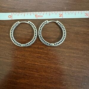 Pandora sterling silver hoop earrings with clear CZ